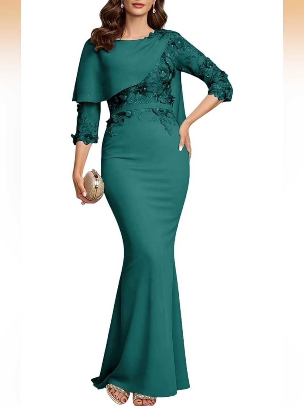 Elegant Teal Lace-Accent Mermaid Evening Dress
NWOT